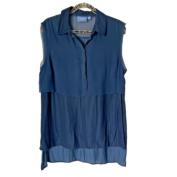 Simply Vera Vera Wang Sleeveless Blouse, Hi-Lo Hem, Sheer Accents-XL, Cadet Blue - Picture 1 of 13